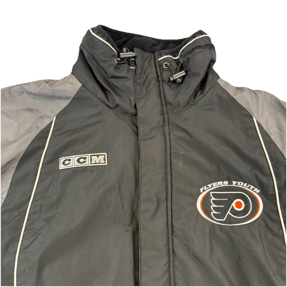 Vintage Philadelphia Flyers CCM Winter Coat Full Zip Youth Large Black Gray